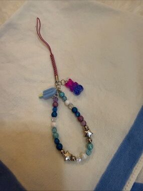 Pink Strap Beaded Charm with Blue & Purple Accents